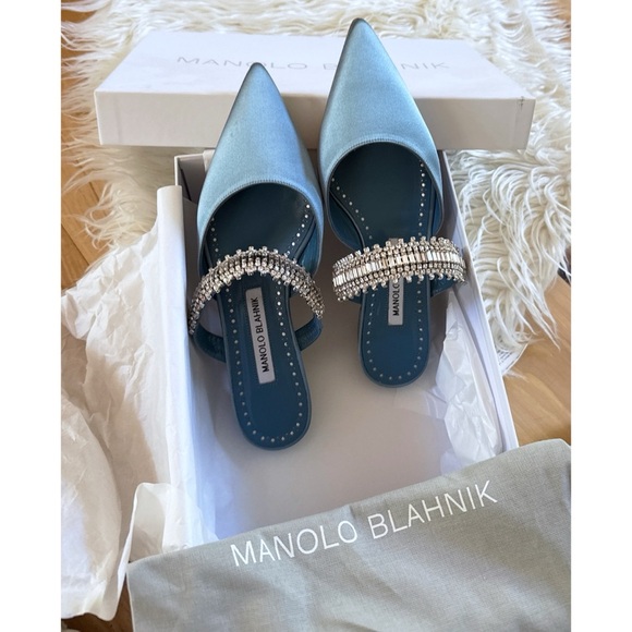 NEW MANOLO BLAHNIK Lutara Crystal-Band Satin Flat Ballerina Mules Flats 36​ - Picture 5 of 6
